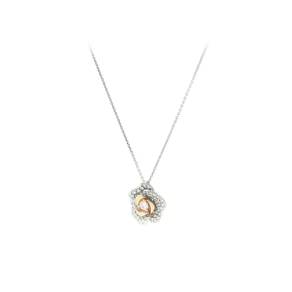 Elegant white gold necklace with a flower pendant and zirconia