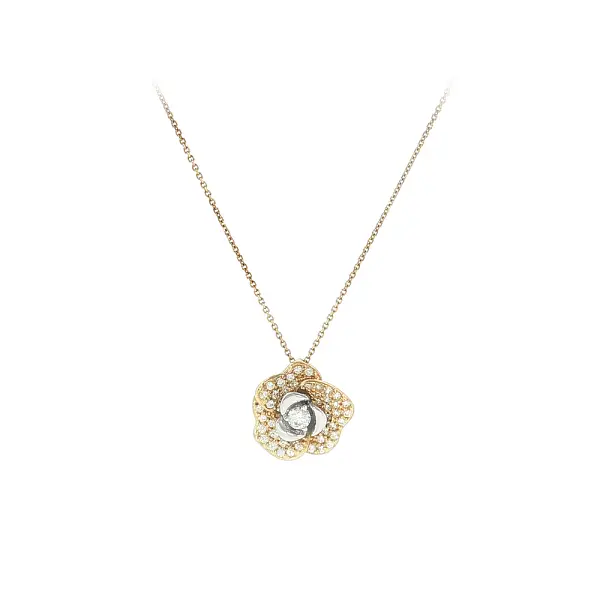 Elegant yellow and white gold necklace with a flower and zirconia