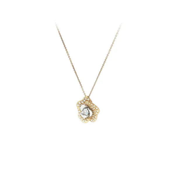 Elegant yellow and white gold necklace with a flower and zirconia