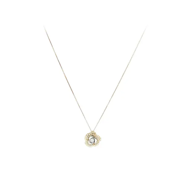 Elegant yellow and white gold necklace with a flower and zirconia
