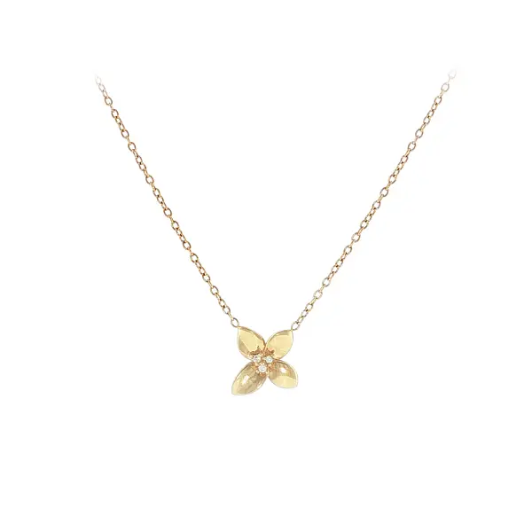Elegant gold necklace with a flower pendant and zirconia