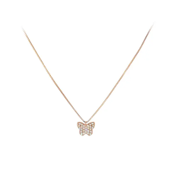 Elegant rose gold necklace with butterfly and zircon stones