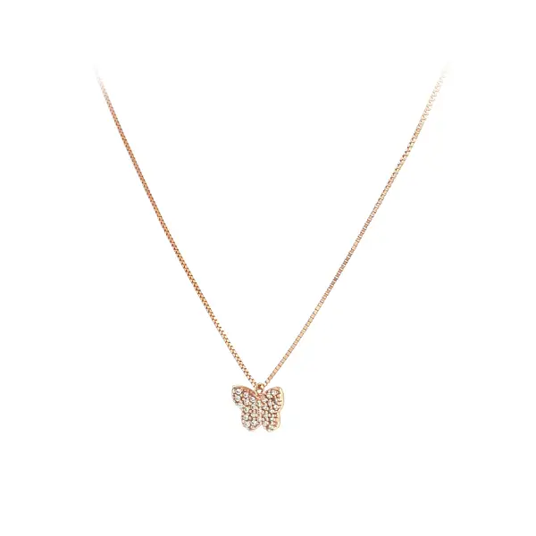 Elegant rose gold necklace with butterfly and zircon stones