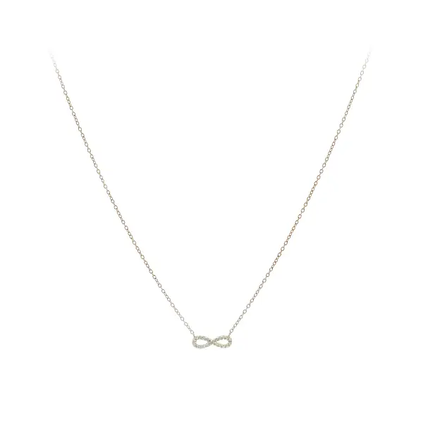 Gold necklace with infinity symbol and zircon stones