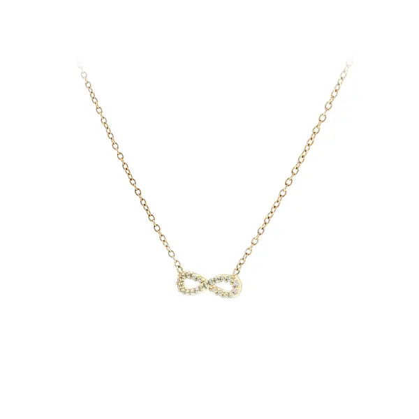Gold necklace with infinity symbol and zircon stones