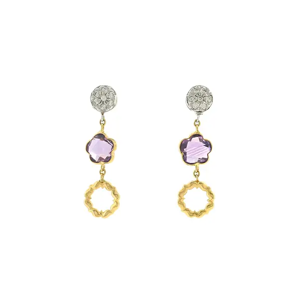 Luxury gold earrings with amethyst and delicate zircons