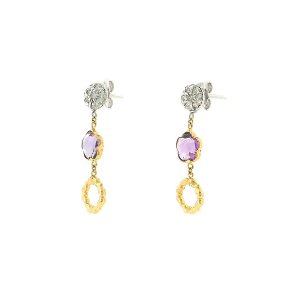 Luxury gold earrings with amethyst and delicate zircons