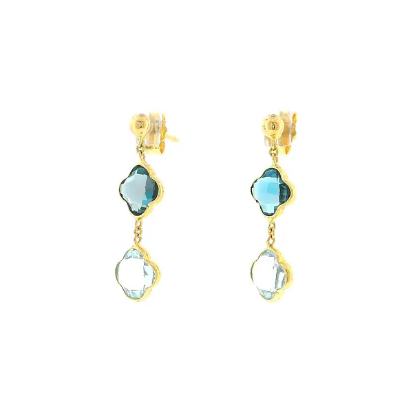 Gold drop earrings with blue stones