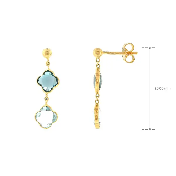 Gold drop earrings with blue stones