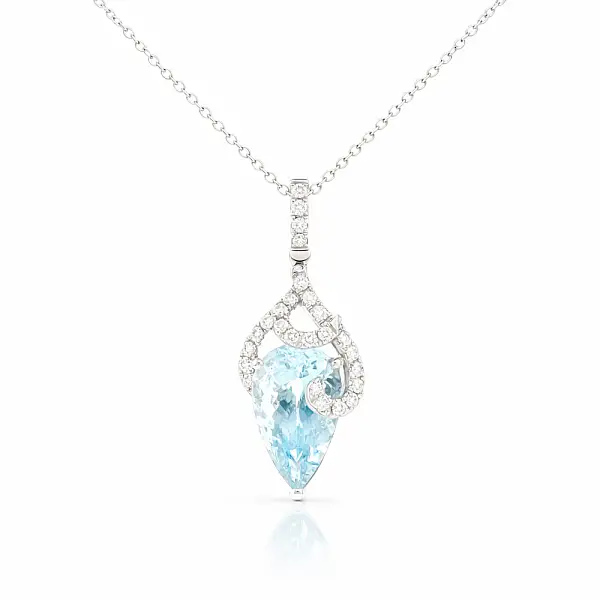 Exclusive white gold necklace with aquamarine and diamonds