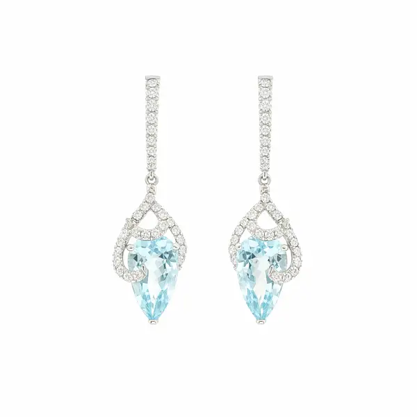 White gold earrings with aquamarine and diamonds