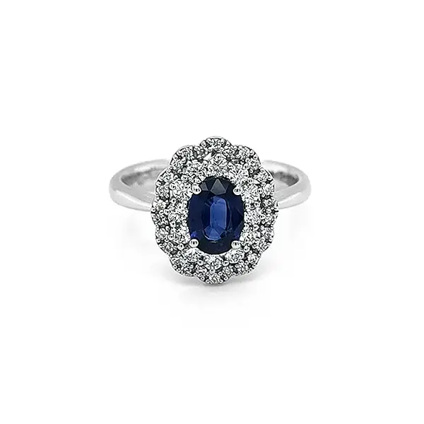 Gold Ring with Sapphire and Diamonds
