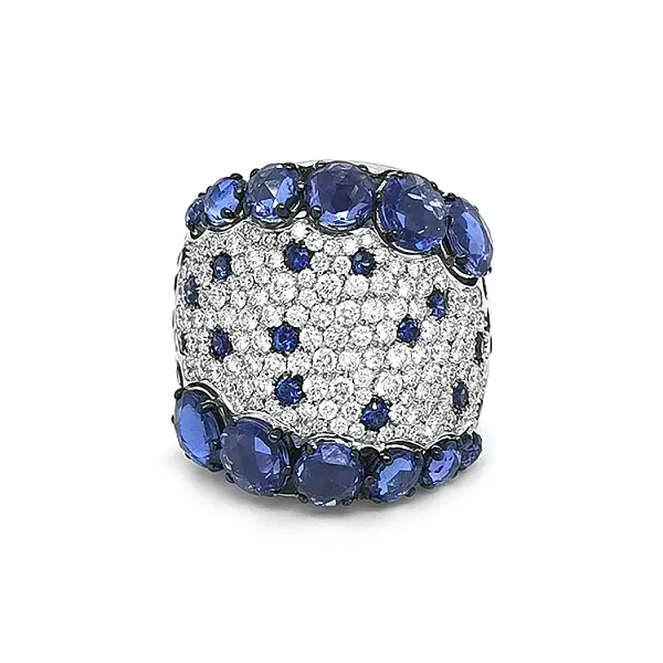 Gold Ring Crivelli with Sapphires and Diamonds