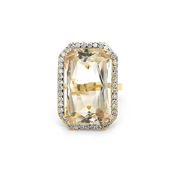 Gold Ring with Citrine and Diamonds