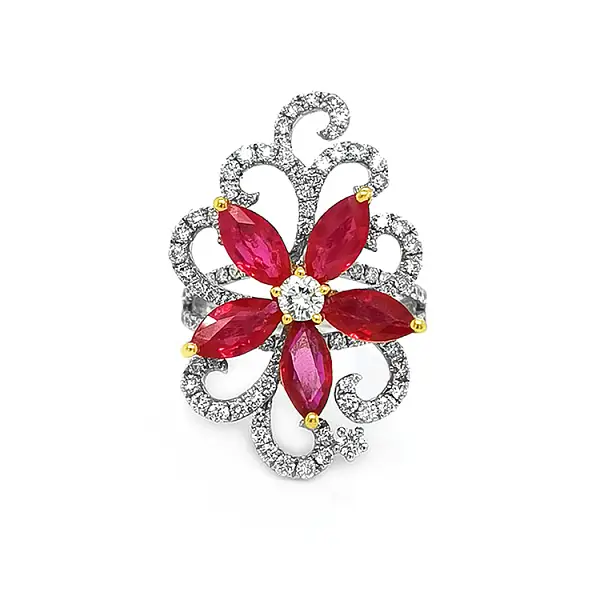 Gold Ring with Rubies and Diamonds