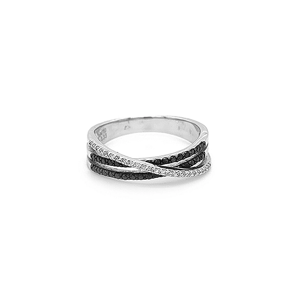 Gold Ring with Black and White Diamonds