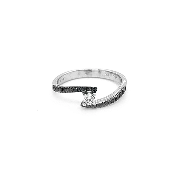 Gold Ring with Black and White Diamonds