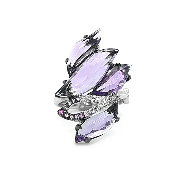 Gold Ring with Amethysts, Pink Sapphires and Diamonds