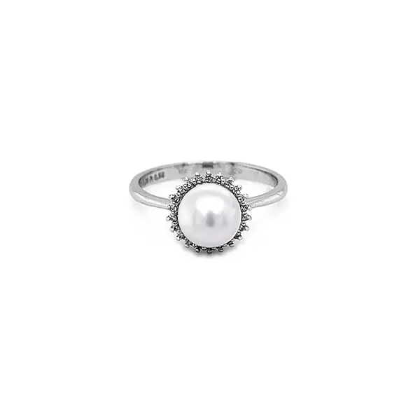 Gold Ring with Natural Pearl and Diamonds