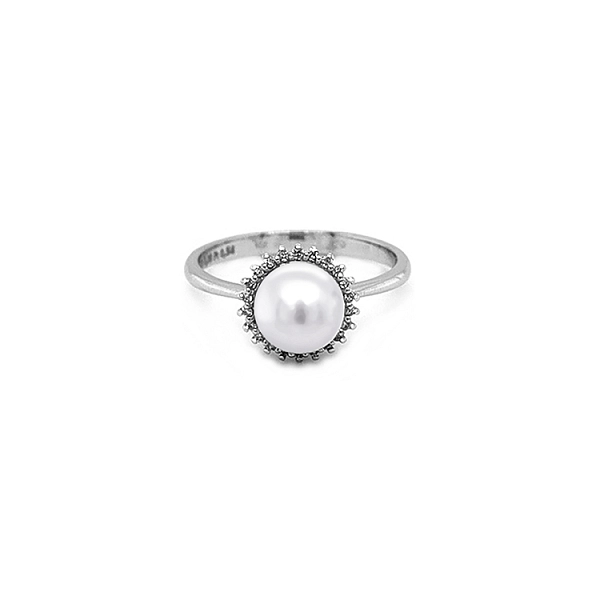 Gold Ring with Natural Pearl and Diamonds