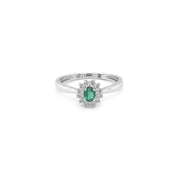 Emerald ring with white gold diamonds