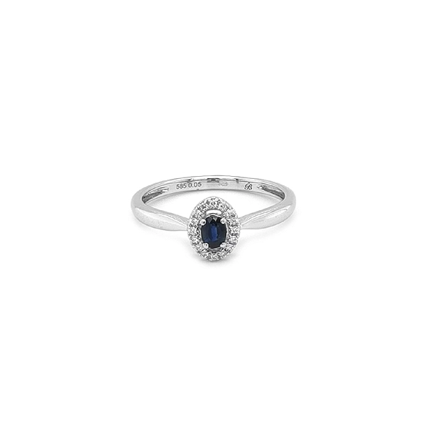 Gold ring with sapphire and diamonds