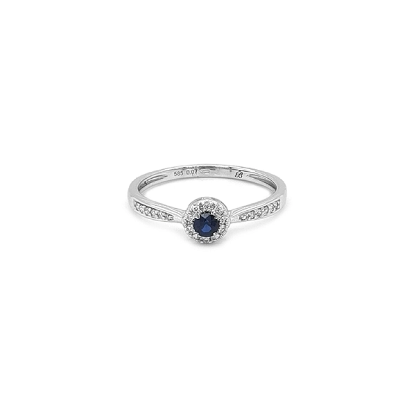 Gold ring with sapphire and diamonds