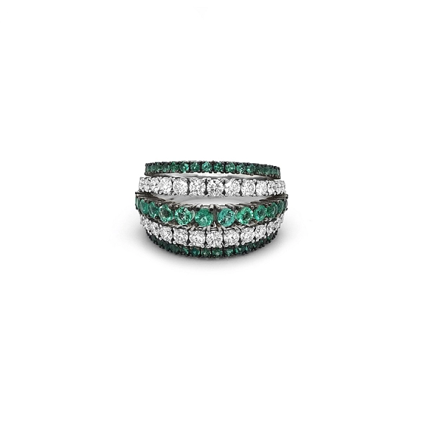 Gold Ring with Emeralds and Diamonds