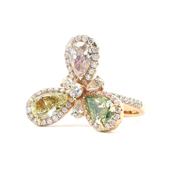 Gold Ring with Colored Diamonds