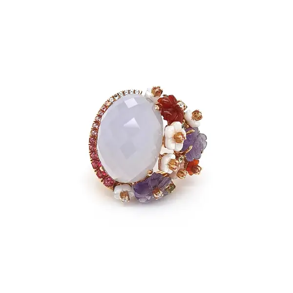 Gold Ring with Diamonds and Semi Precious Stones