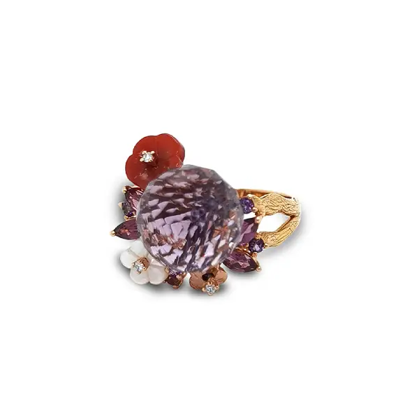 Gold Ring Semi precious stones and Diamonds