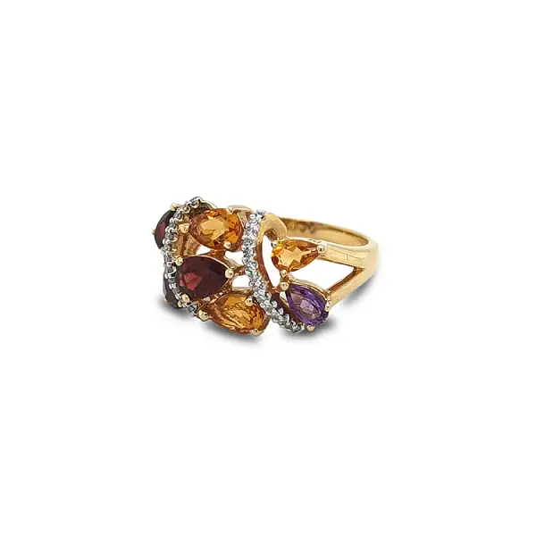 Gold Ring Semi precious stones and Diamonds