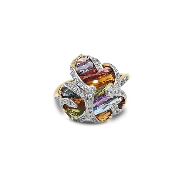 Gold Ring Semi precious stones and Diamonds