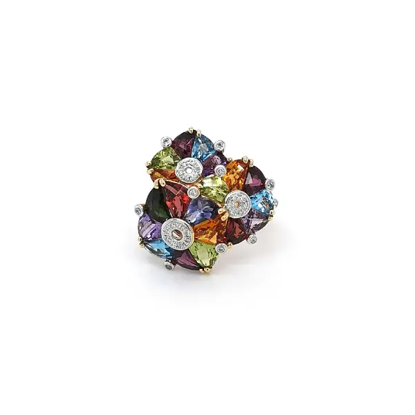 Gold Ring with Diamonds and Semi Precious Stones