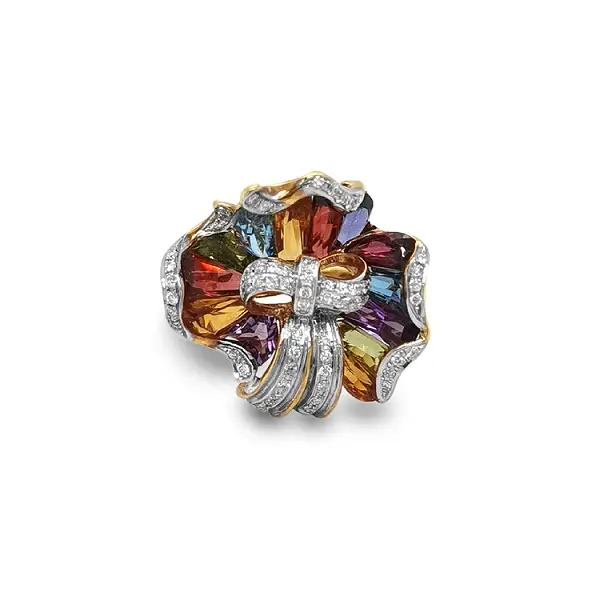 Gold Ring Semi precious stones and Diamonds