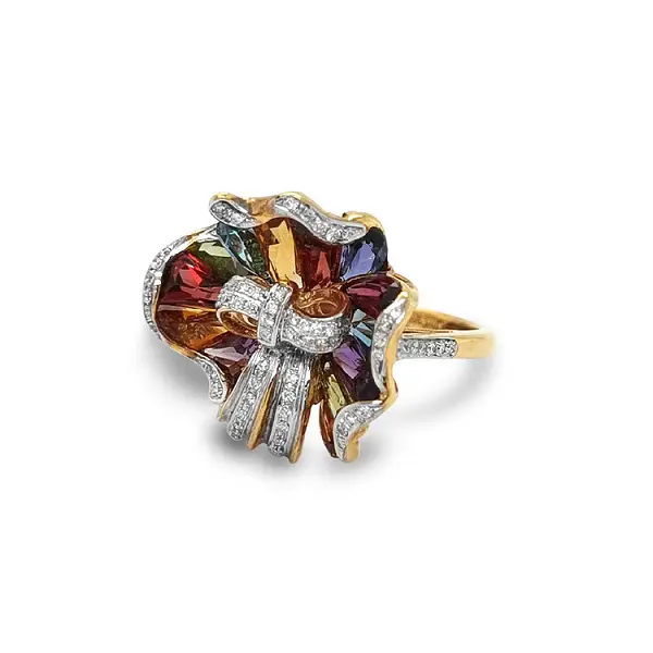 Gold Ring Semi precious stones and Diamonds