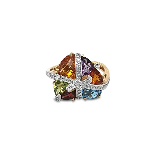 Gold Ring Colored Semi Precious Stones