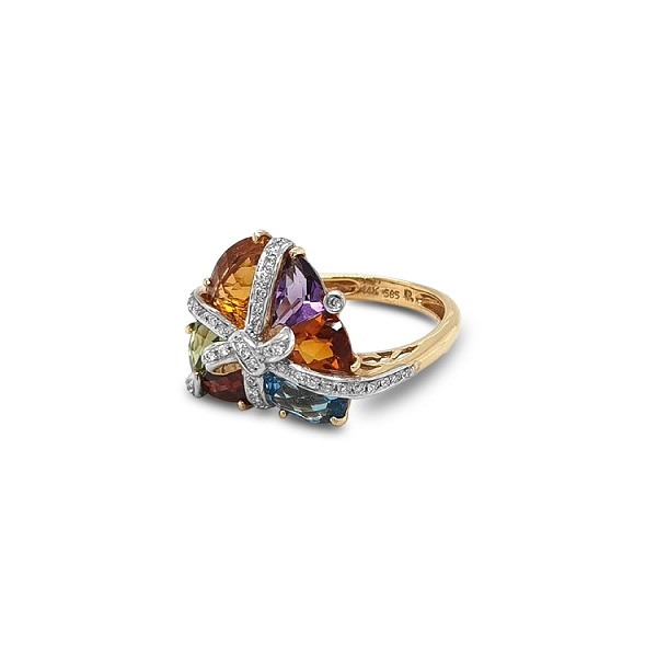 Gold Ring Colored Semi Precious Stones