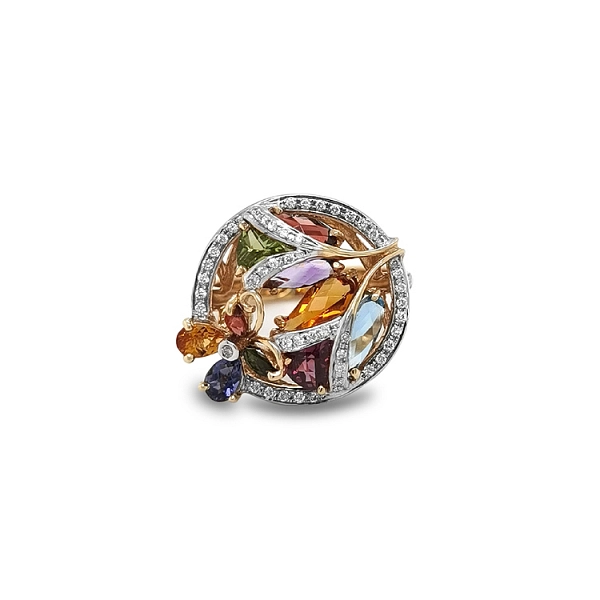 Gold Ring Semi precious stones and Diamonds
