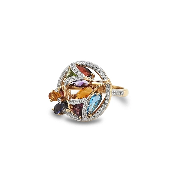 Gold Ring Semi precious stones and Diamonds
