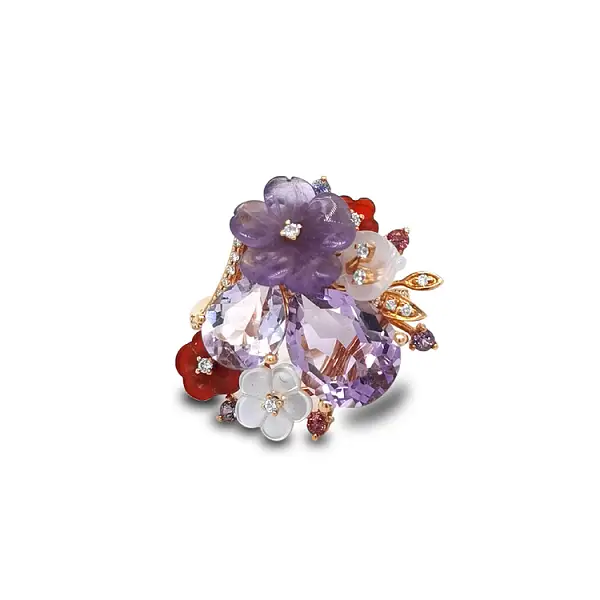 Gold Ring Semi precious stones and Diamonds