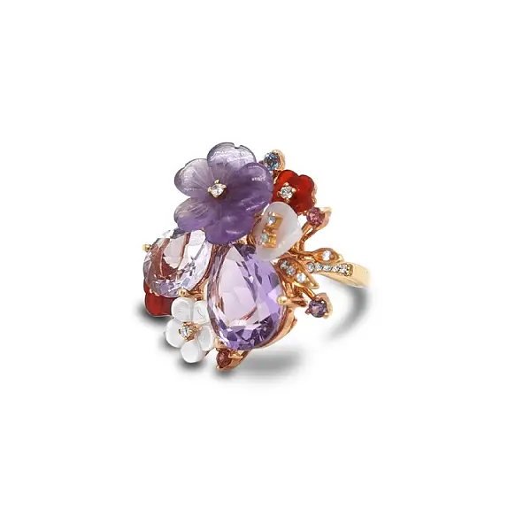 Gold Ring Semi precious stones and Diamonds