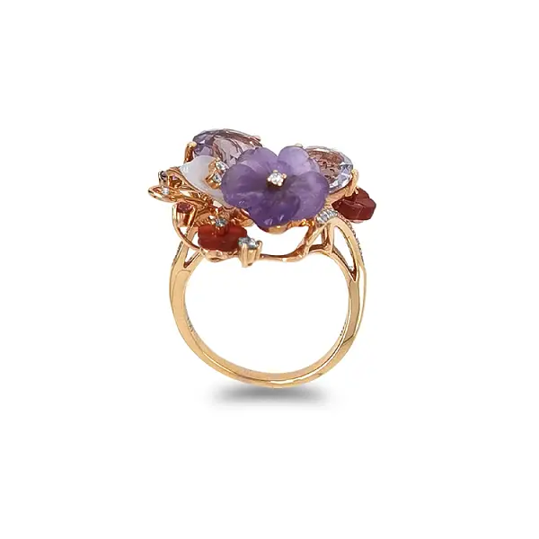 Gold Ring Semi precious stones and Diamonds