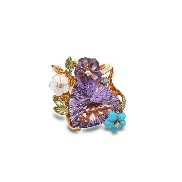 Gold Ring Semi precious stones and Diamonds