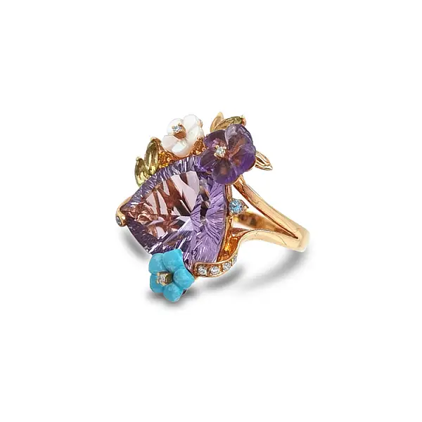 Gold Ring Semi precious stones and Diamonds