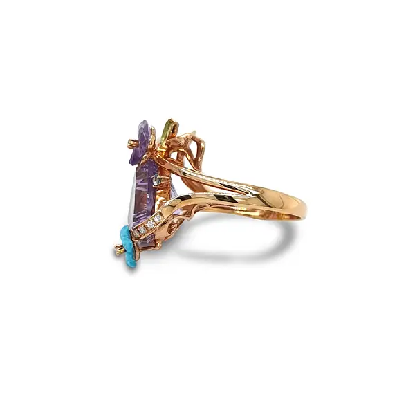 Gold Ring Semi precious stones and Diamonds