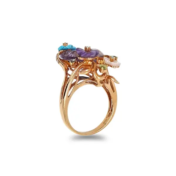 Gold Ring Semi precious stones and Diamonds