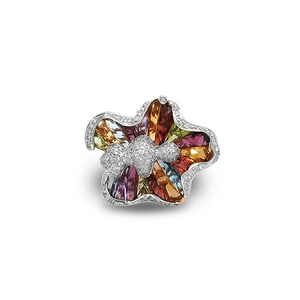 Gold Ring Colored Semi Precious Stones