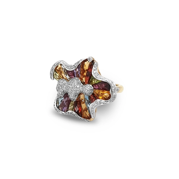 Gold Ring Colored Semi Precious Stones