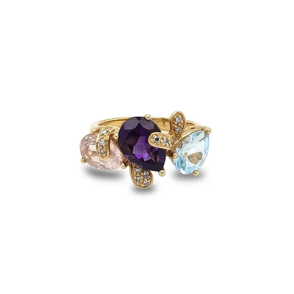 Gold Ring Semi precious stones and Diamonds